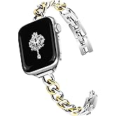 Newlibery Slim Silver Gold Band for Women Feminine Elegant Compatible with Apple Watch 38/40/41/42mm (S10/11) Adjustable Metal Strap Dressy Chain Bracelet for iWatch Series 11/10/9/8/7/6/5/4/SE/3/2/1