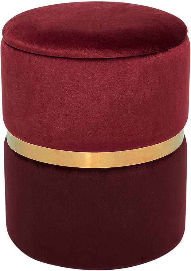 Pouf Contenitore Rettangolare Rosso - Sgabello Con Seduta Imbottita Per Riporre - Foto 6