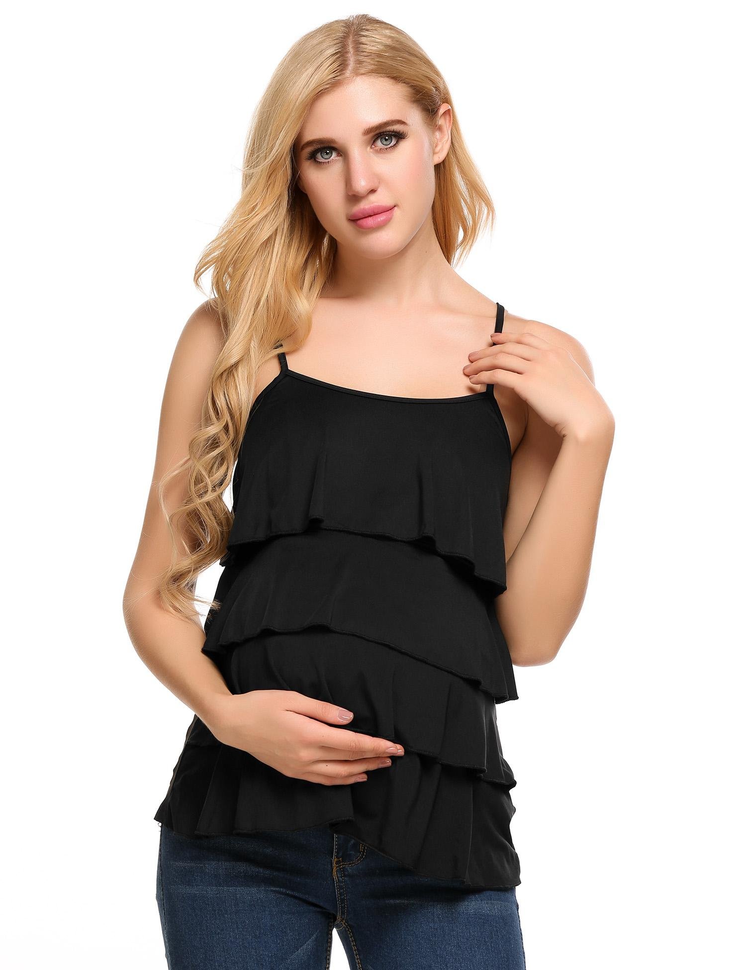 ADOME Women's V-Neck Maternity Nursing Top and Cami Soft Shirts for Breastfeeding Clothes S-XXL Black