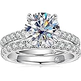 AnuClub (Total 4.14ct 3CT Center Moissanite Engagement Rings Wedding Band D Color VVS1 Round Cut 925 Sterling Silver Bridal Sets for Women