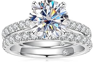 AnuClub (Total 4.14ct 3CT Center Moissanite Engagement Rings Wedding Band D Color VVS1 Round Cut 925 Sterling Silver Bridal Sets for Women