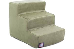 Majestic Pet 3 Step Portable Dog Stairs for Small Dogs to get on Bed Supports 25 lbs or Less – Dog Steps for High Bed with Machine Washable Cover – Pet Stairs for Cats Suede Navy