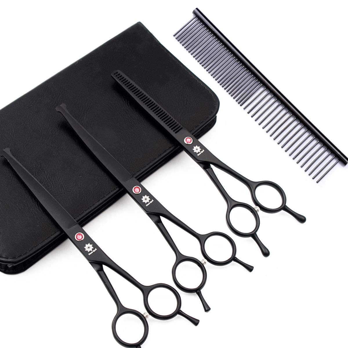 Dream Reach Professional 7" Curved Dog & Cat Grooming Scissors Kit (3-Set Blunt Tip)