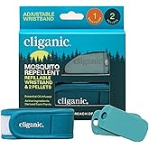 Cliganic Mosquito Repellent Pack (Wristband + 2 Refill Pellets) - Adjustable, Natural DEET-Free, Essential Oil Infused