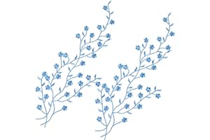 SmallCat 2pcs Plum Iron on Appliques, Flower Leaf Vines Embroidery Patch Fabric, Floral Lace Appliques Embellishments for Curtain Pillow Dress Jacket Jeans Bag DIY Craft- Blue