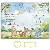 Guawubiang Winnie Milestone Blanket for Baby, The Pooh Babies Monthly Blanket, Classic Winnie Baby Growth Blankets with Photo Tools, Winnie Quotes Sometimes The Smallest Things Milestone Blankets