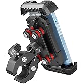 tounee Motorcycle Phone Holder Mount -Dual Vibration Dampener, Tool-Free Bike Phone Holder Handlebar Clip & Secure Lock for iPhone 16/15 Pro Max, 4.7-6.7" Phones - Black