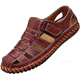 Moodeng Mens Sport Sandals Closed Toe Outdoor Fisherman Shoes Leather Summer Beach Loafters Breathable Anti-Slip