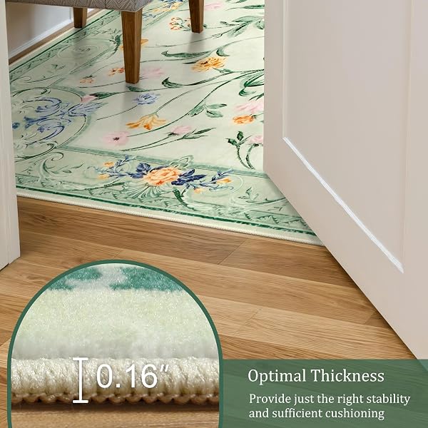MOREBES 5X7 SAGE GREEN AREA RUGS, WASHABLE FLORAL NURSERY RUG NON SLIP, SOFT LOW PILE INDOOR FLOOR CARPET FOR LIVING ROOM DINING PLAYROOM HOME (SAGE GREEN 5’X7′)