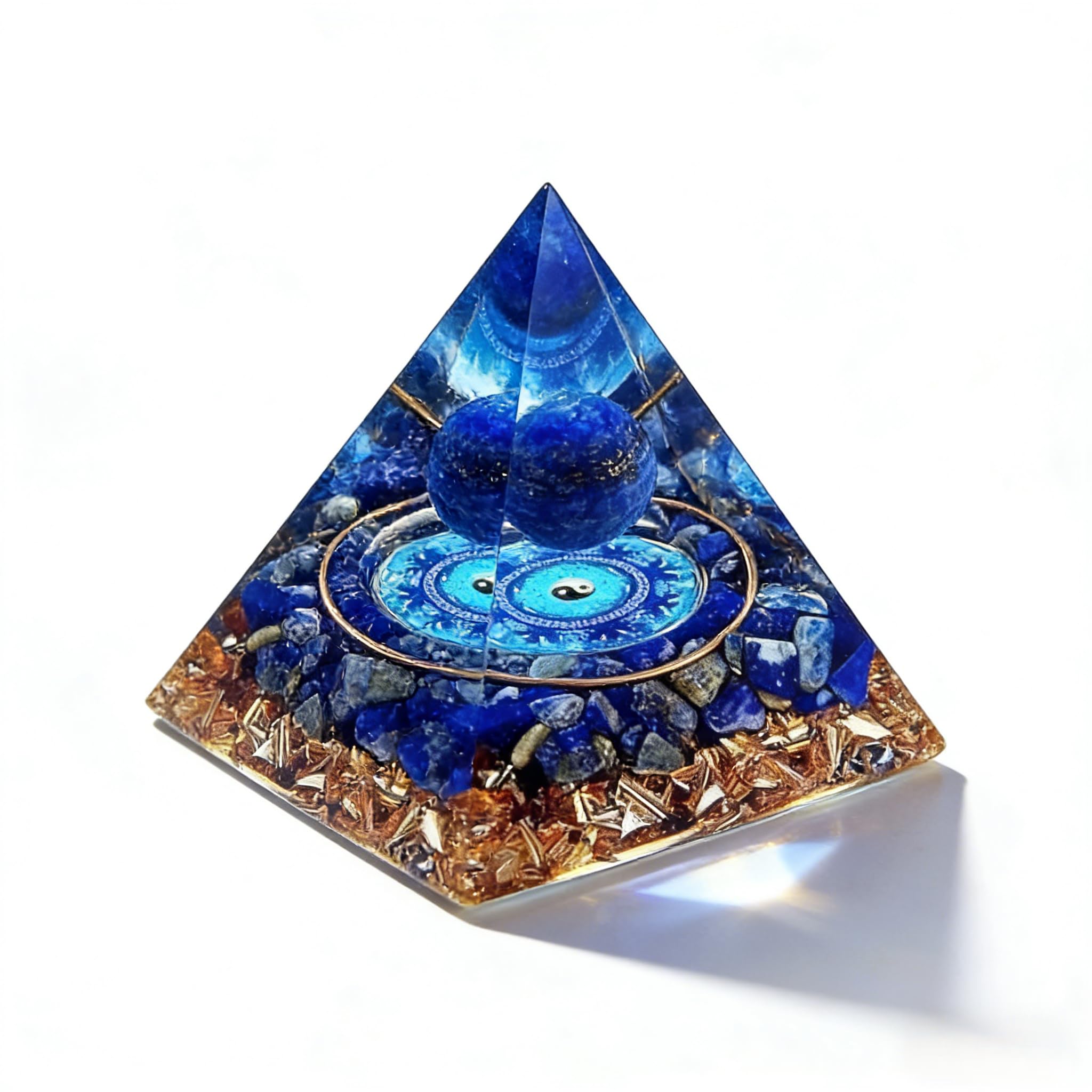 ycyingcheng Moonstone Crystal Orgone Pyramid, Lapis Lazuli Ball Tai Chi, Ogan Crystal Energy Tower, Nature Reiki Chakra Crushed Stone Jewelry, Crystal Pyramid, 6CM