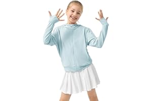 Rolanko Kids Zip Up Sun Hoodie UPF50+ with Thumbholes, Lightweight UV Protection Jacket for Girls Athletic Tops 5-12 Years