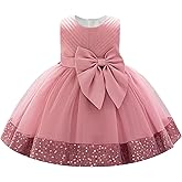IDOPIP Toddler Flower Girl Dress Sequin Bowknot Pageant Wedding Princess Birthday Party Dresses Tulle Tutu Formal Ball Gown ﻿
