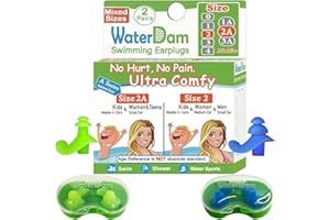 WaterDam Swimming Ear Plugs Ultra Comfy Great Waterproof Earplugs for Swim Prevent Swimmer's Ear… (Size 2A+2: Kids Teens Medi