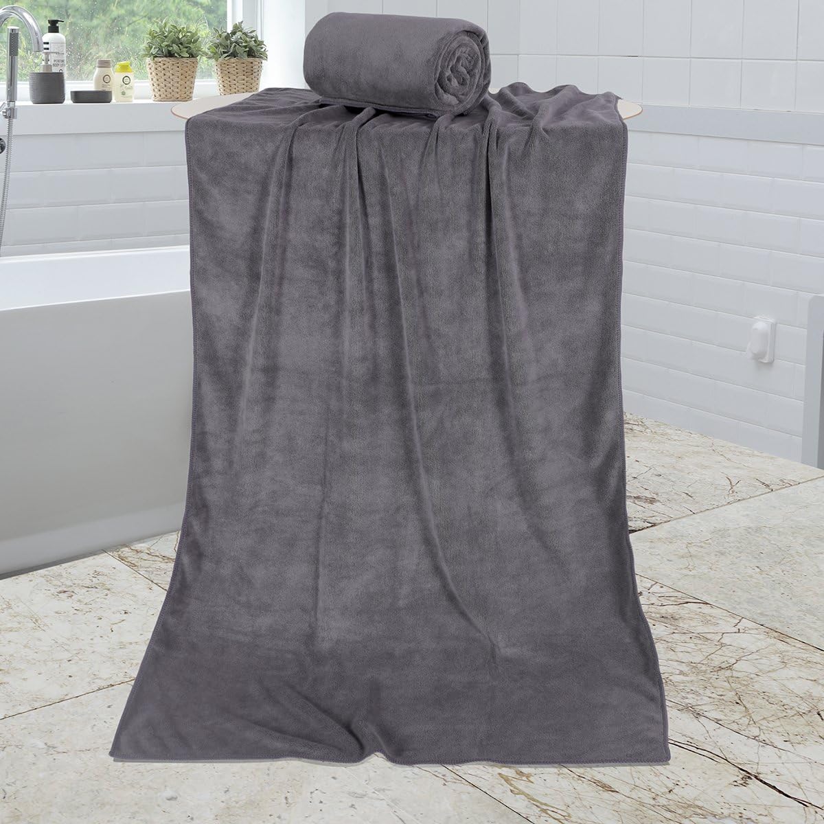 JML Microfiber Bath Towel 2 Pack(30" x 60"), Oversized, Soft, Super Absorbent and Fast Drying, No Fading Multipurpose Use for Sports, Travel, Fitness, Yoga, Grey: Home & Kitchen
