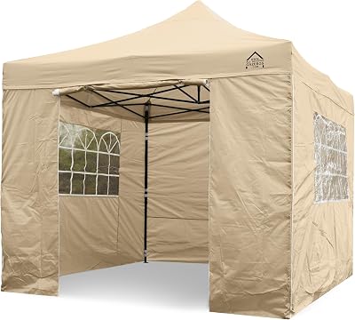 All Seasons Gazebos 3x3m Heavy Duty Pop Up Gazebo with 4 Side Walls Beige