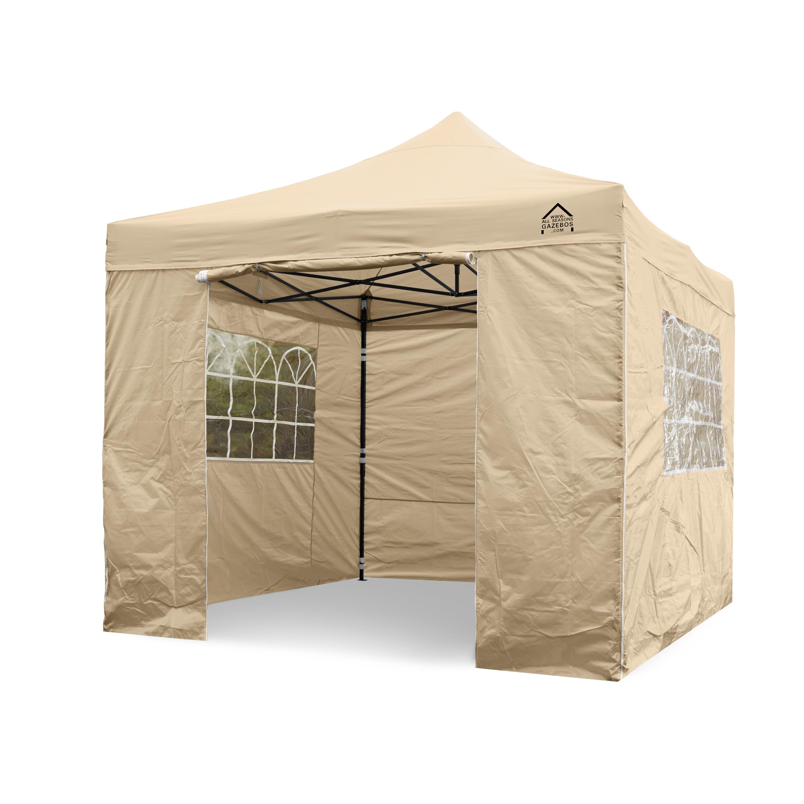 All Seasons Gazebos 3x3m Heavy Duty Fully Waterproof Pop up Gazebo With 4 Side Walls and Accessory Pack - Beige