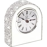 Timetrace Mirror Glass Desk Table Clock with Diamond Inlay, 5.1 inches in Height, Morning Call for Desk Fireplace Living Room