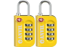 ANVIL TSA Approved Luggage Lock - 4 Digit Combination, 10,000 Combinations, Easy-Read Password Window, Travel Lock for Suitcases, Backpacks, Gym & Student Lockers, Baggage