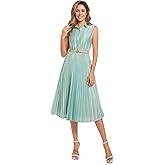 AbleTree Elegant Satin Midi Dress for Women Slim Long Belted Formal Business Work Casual Dresses
