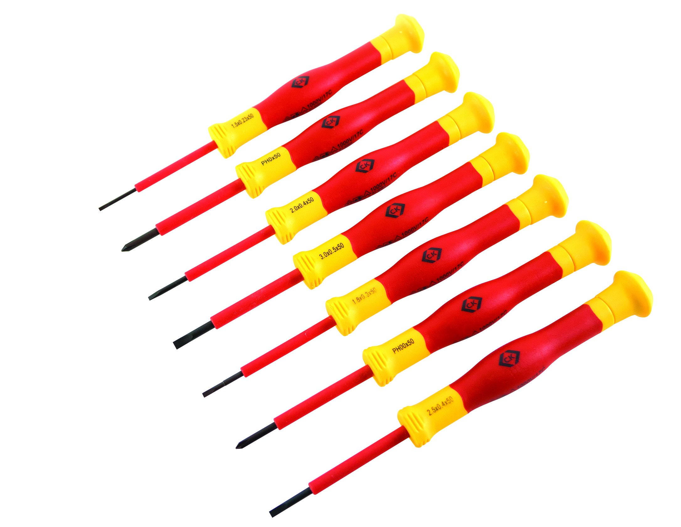 C.K T4897 VDE Precision Screwdriver, Red/Yellow/Black, Set of 7 Piece