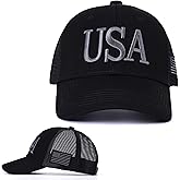 USA Trucker Hat for Men & Women American Flag Cap Adjustable Baseball Cap Mesh Snap Patriotic 3D Embroidered Cap