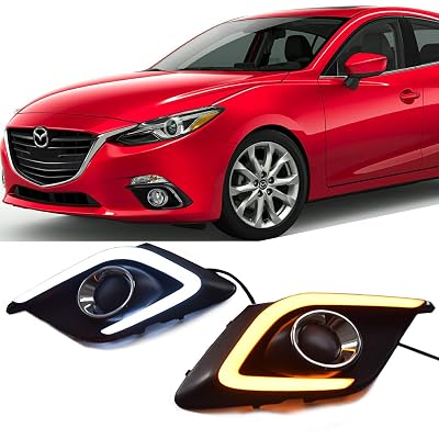Win Power Waterproof Daytime Running Light DRL Fog Lamp Kit for 2014 2015 2016 Mazda 3 Axela Error Free Canbus with Yellow Turn Signal