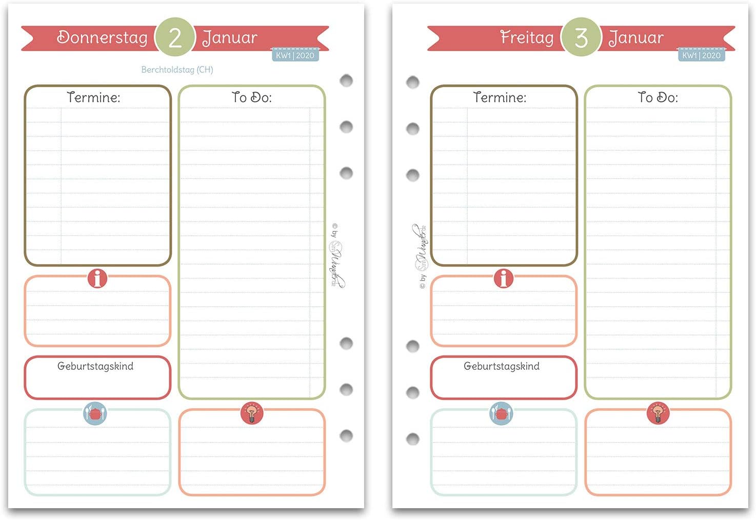 SinnWunder® 2020 Premium Calendar Inserts – Day Planner with 1 Day to a Page – HappySinn – DIN A5 2020 - Din A5 HappySinn