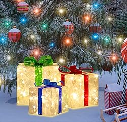 LAMPHOME 70 LED Christmas Set of 3 Lighted Gift