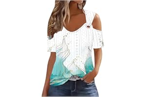 TARIENDY Women's Cold Shoulder Tops Short Sleeve V Neck Tees Dressy Casual Loose Fitting Tunic Blouses Trendy 2024 Summer
