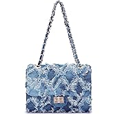 MKP Women Small Shoulder Bags Quilted Crossbody Distressed Jean Denim Purse Evening Bag Clutch Handbag with Chain Strap