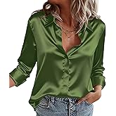 Zeagoo Satin Blouses for Women Casual Long Sleeve Button Down Silk Shirts Dressy Business Work Tunic Top