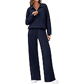 BTFBM Womens 2 Piece Sweatsuits Set Long Sleeve Half Zip Pullover Sweatshirt Wide Leg Sweatpants Fall Outfits Tracksuit