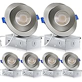 KnLnny Ware Brushed Nickel Gimbal Recessed Lighting 4 Inch 6 Pack, Ajustable Eyeball recessed Light with Junction Box,5 Color Selectable,Airtight,9W 750LM,Dimmable,Brushed Nickel