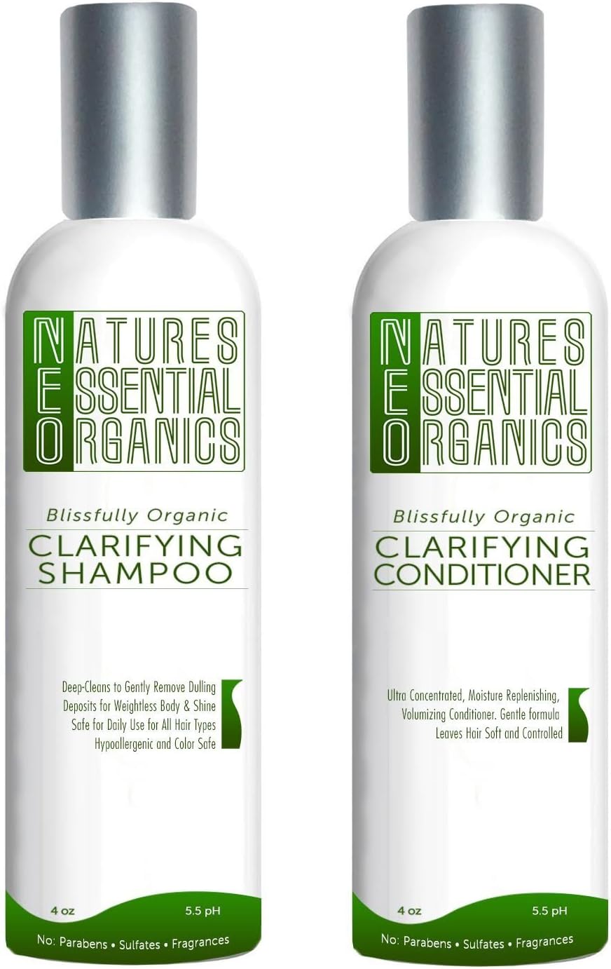 Sulfate Free Shampoo Conditioner Set – USA Made, Organic Hair Product. Clarifying, Daily Hair Moisturizer. Safe and Gentle on Colored or Treated Hair for Women and Men. Concentrated (4 oz)