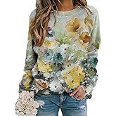 Akivide Women's Long Sleeve Flower and Landscape Print Sweatshirt Casual Fall Loose Crewneck Pullover Tops