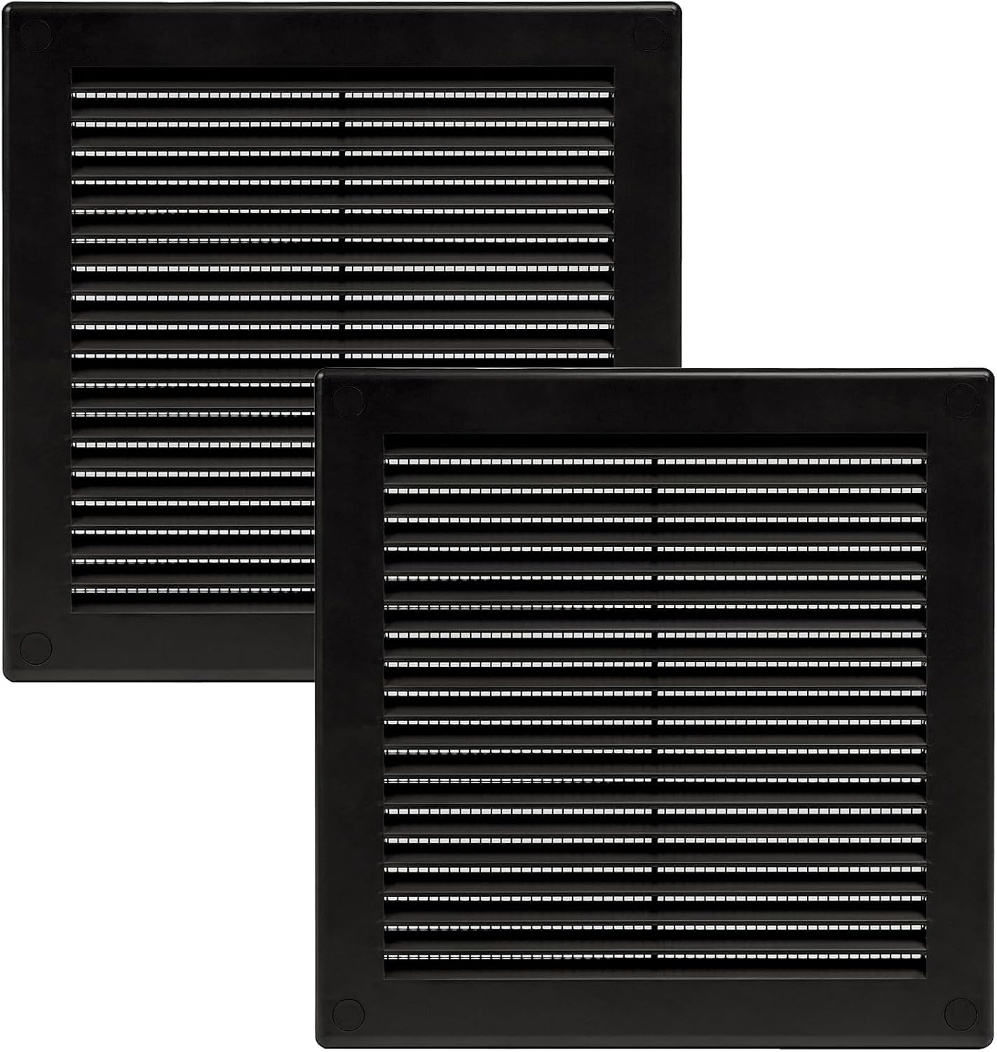 Vent Systems 200 x 200 mm / 8'' x 8'' Inch Black Soffit Vent Cover - Pack of 2 - Flat Square Air Vent Louver - Grille Cover - Built-in Mesh Screen - HVAC Vents for Bathroom, Home Office, Kitchen — image 1