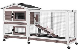 GUTINNEEN Rabbit Hutch with Chew-Resistant Ramp Indoor Bunny Cage Outdoor Guinea Pig Cage with Wheels and Leakproof Tray