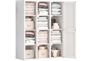 ANTBOX Portable Wardrobe Closet Storage Organizer for Clothes,Folding Plastic Wardrobe with Magnetic Door and Easy Assembly 12 Cubes.