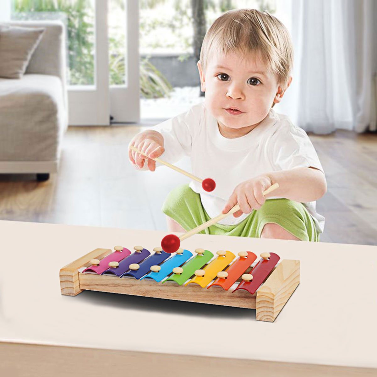 CACA 15pcs Musical Instrument Kit with Xylophone | Wooden Percussion Instruments Toy for Kids Toddler Preschool Educational | Early Learning Musical Toy Gift Set for Boys and Girls