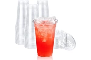 Lilymicky 90 PACK 20 oz Clear Plastic Cups With Strawless Sip Lids, Disposable Through Lids for Ice Coffee, Smoothie, Slurpee, or Any Cold Drinks