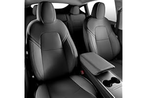 Maysoo Tesla Model Y Seat Covers Nappa Leather Car Seat Covers, for Tesla Model Y 2023 2022-2020 5 Seat Black Car Seat Cover Car Interior Cover All Weather Protection(Black-Nappa,Model Y(Full Set))
