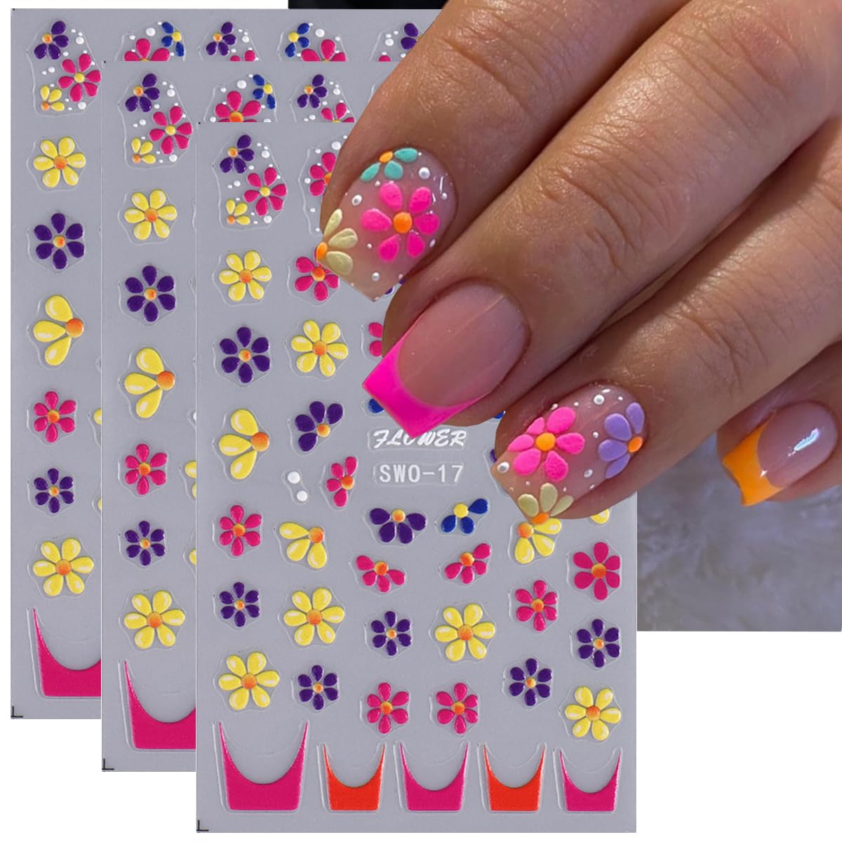 Flower Daisy Nail Stickers Summer Flowers Nail Art