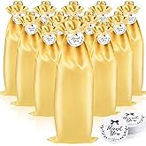 Shappy 12 Pcs Yellow Satin Wine Gift Bags with Drawstrings and Tags, Wine Bottle Bags Covers Reusable for Holiday Party Supplies