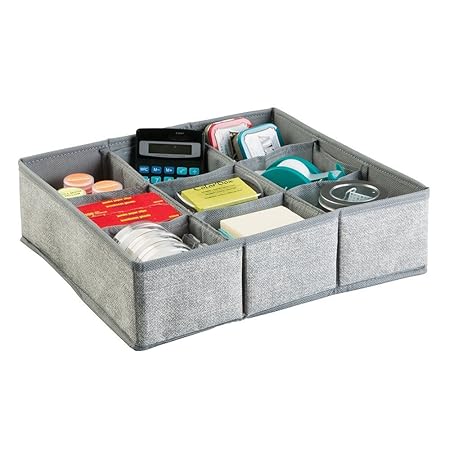 mDesign Schubladen Organizer – Stoff Aufbewahrungsbox für Büroutensilien – große Schubladeneinsätze mit 9 Fächern für Stifte,