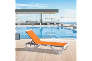 DOMI OUTDOOR LIVING Domi Pool Lounge Chair Aluminum Adjustable Outdoor Chaise Lounge,All Weather Plastic Poolside Lounge Chair for Deck Lawn Backyard, Orange Textilene