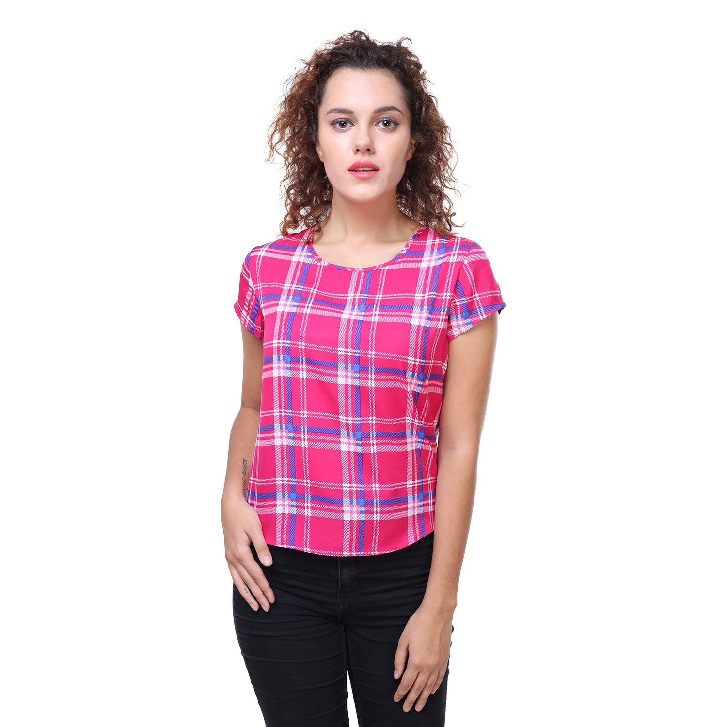 deewa pink & blue check top