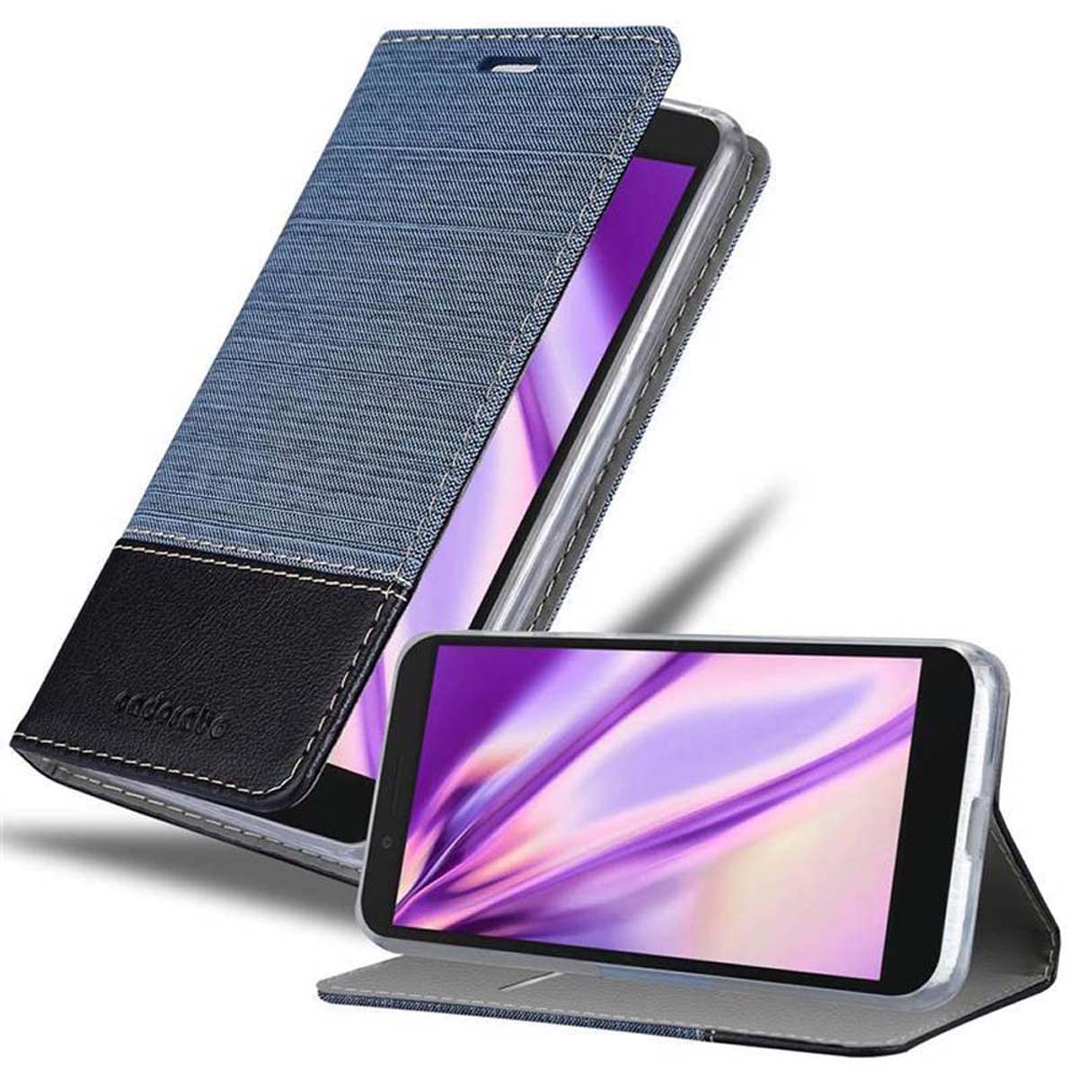 cadorabo Book Case works with Alcatel 1C 2019 in DARK BLUE BLACK - with Magnetic Closure, Stand Function and Card Slot - Wallet Etui Cover Pouch PU Leather Flip