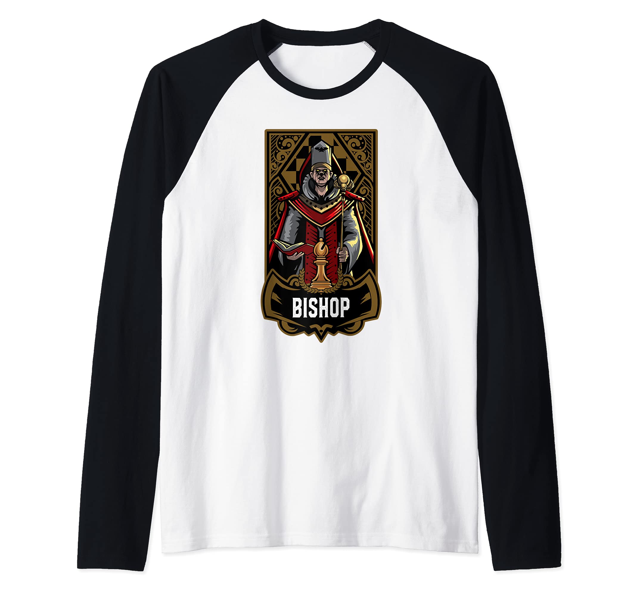 Bishop Chess Game Piece Chess Club Players Gambit Red Team Raglan Baseball Tee