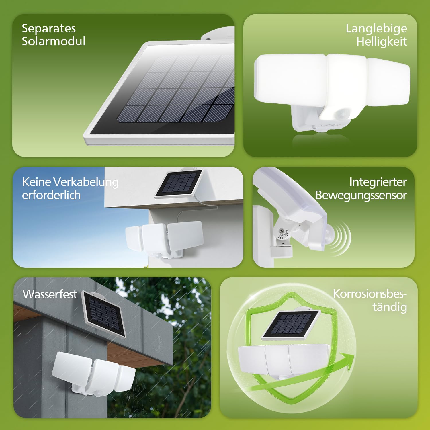 Philips 3600LM Solarlampen für Außen mit Bewegungsmelder, 5000K Wasserdichte Dimmbare LED, 3 Verstellbare Köpfe mit 5m Kabel, Separate Solarpanel mit 3 Modi Solar-Fluter für Hof, Garage 2