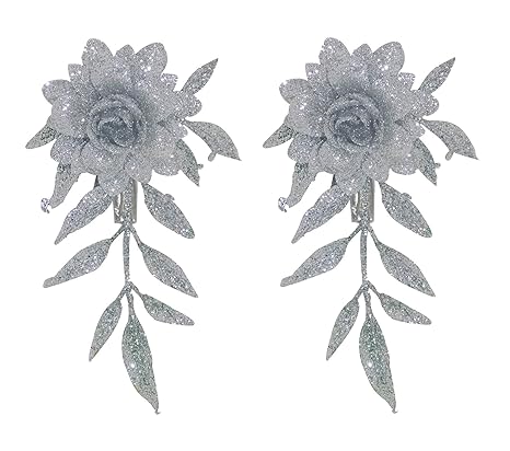 Buy Confidence Set Of 2 Silver Glitter Flowers For Hair Styling
